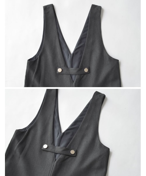 Re:EDIT（リエディ）の「[低身長/高身長サイズ有][アルガンオイル加工]微起毛ツイルゴールドボタン付きサロペット（つなぎ/オールインワン・レディース・アイボリー/ブラック/チャコールグレー・LARGE/TALL/MEDIUM/SHORT）」の4枚目の写真