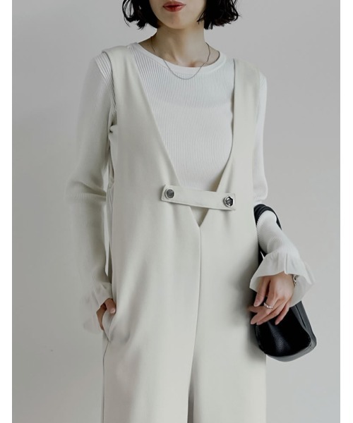 Re:EDIT（リエディ）の「[低身長/高身長サイズ有][アルガンオイル加工]微起毛ツイルゴールドボタン付きサロペット（つなぎ/オールインワン・レディース・アイボリー/ブラック/チャコールグレー・LARGE/TALL/MEDIUM/SHORT）」の14枚目の写真