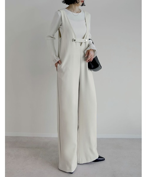 Re:EDIT（リエディ）の「[低身長/高身長サイズ有][アルガンオイル加工]微起毛ツイルゴールドボタン付きサロペット（つなぎ/オールインワン・レディース・アイボリー/ブラック/チャコールグレー・LARGE/TALL/MEDIUM/SHORT）」の15枚目の写真