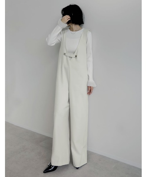 Re:EDIT（リエディ）の「[低身長/高身長サイズ有][アルガンオイル加工]微起毛ツイルゴールドボタン付きサロペット（つなぎ/オールインワン・レディース・アイボリー/ブラック/チャコールグレー・LARGE/TALL/MEDIUM/SHORT）」の16枚目の写真