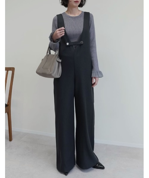 Re:EDIT（リエディ）の「[低身長/高身長サイズ有][アルガンオイル加工]微起毛ツイルゴールドボタン付きサロペット（つなぎ/オールインワン・レディース・アイボリー/ブラック/チャコールグレー・LARGE/TALL/MEDIUM/SHORT）」の18枚目の写真