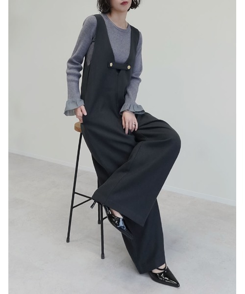 Re:EDIT（リエディ）の「[低身長/高身長サイズ有][アルガンオイル加工]微起毛ツイルゴールドボタン付きサロペット（つなぎ/オールインワン・レディース・アイボリー/ブラック/チャコールグレー・LARGE/TALL/MEDIUM/SHORT）」の17枚目の写真