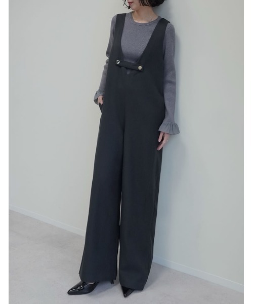 Re:EDIT（リエディ）の「[低身長/高身長サイズ有][アルガンオイル加工]微起毛ツイルゴールドボタン付きサロペット（つなぎ/オールインワン・レディース・アイボリー/ブラック/チャコールグレー・LARGE/TALL/MEDIUM/SHORT）」の19枚目の写真