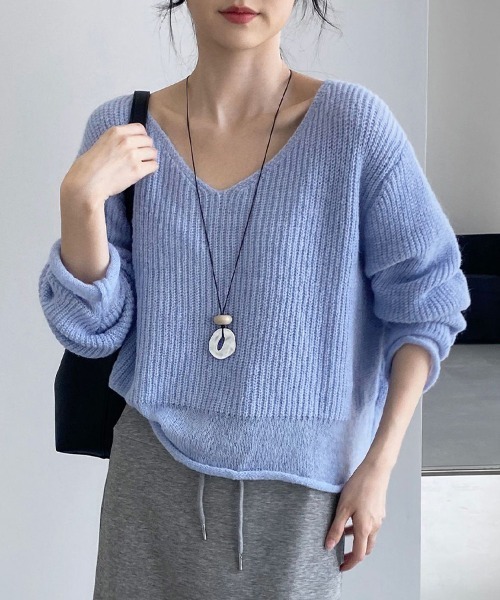 ONEP STAR(ワンピスター)の「ゆったりシルエットニットプルオーバー(ニット/セーター・レディース・ブラック/グレー/オフホワイト/ブルー・FREE)」の4枚目の写真