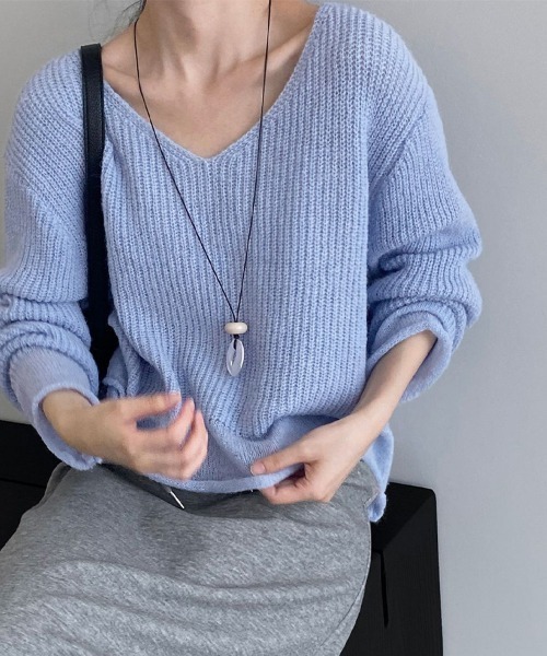 ONEP STAR(ワンピスター)の「ゆったりシルエットニットプルオーバー(ニット/セーター・レディース・ブラック/グレー/オフホワイト/ブルー・FREE)」の7枚目の写真