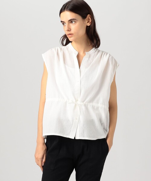 JAMES PERSE（ジェームスパース）の「コットンシルクサッカー スリーブレスブラウス WSHS3116（シャツ/ブラウス・レディース・ブラック/ホワイト・1）」の4枚目の写真