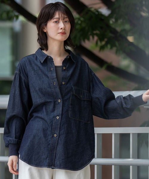 Munich（ミューニック）の「6ozスラブデニムリブカフスシャツ（シャツ/ブラウス・レディース・ライトグレー/ブラック/インディゴブルー・FREE）」の3枚目の写真