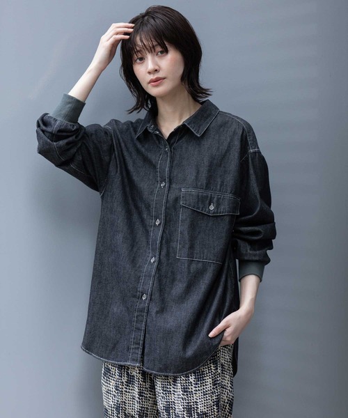 Munich（ミューニック）の「6ozスラブデニムリブカフスシャツ（シャツ/ブラウス・レディース・ライトグレー/ブラック/インディゴブルー・FREE）」の7枚目の写真