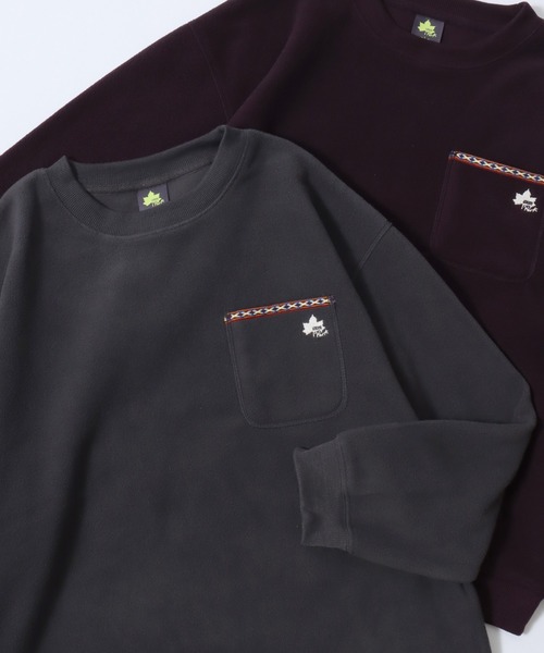 LOGOS(ロゴス)の「LOGOS/ロゴス フリース チロリアンテープ付きポケット ワンポイントロゴス刺繍スウェットトレーナー(スウェット・レディース・アイボリー/ワイン/スミクロ・M/L/LL)」の2枚目の写真