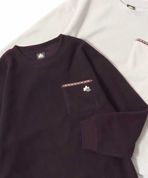 LOGOS(ロゴス)の「LOGOS/ロゴス フリース チロリアンテープ付きポケット ワンポイントロゴス刺繍スウェットトレーナー(スウェット・レディース・アイボリー/ワイン/スミクロ・M/L/LL)」の3枚目の写真