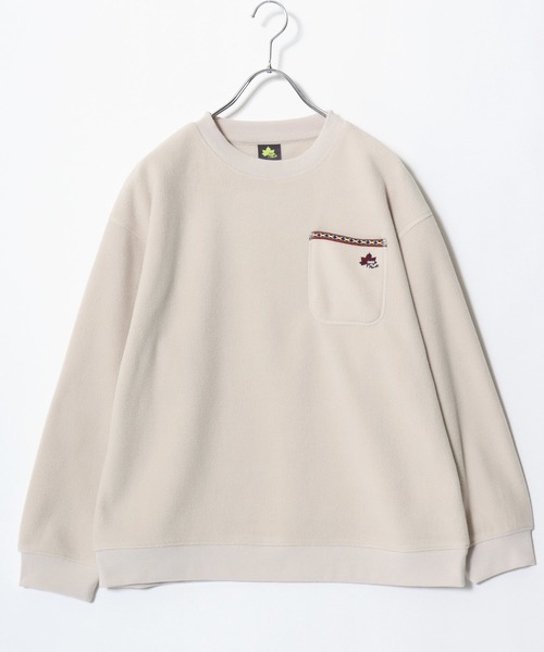 LOGOS(ロゴス)の「LOGOS/ロゴス フリース チロリアンテープ付きポケット ワンポイントロゴス刺繍スウェットトレーナー(スウェット・レディース・アイボリー/ワイン/スミクロ・M/L/LL)」の4枚目の写真