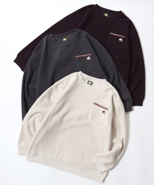 LOGOS(ロゴス)の「LOGOS/ロゴス フリース チロリアンテープ付きポケット ワンポイントロゴス刺繍スウェットトレーナー(スウェット・レディース・アイボリー/ワイン/スミクロ・M/L/LL)」の13枚目の写真