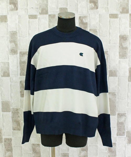 Calvin Klein（カルバン・クライン）の「CKJ ストライプ スノーウィー リラックス クルーネック ボーダー ニット セーター LS STRIPED SNOWY RELAXED CREWNK（ニット/セーター・メンズ・ブルー/ネイビー・L/M/XL）」の5枚目の写真