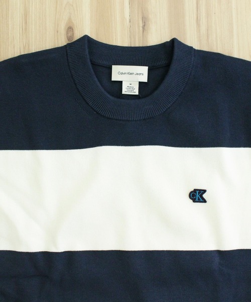 Calvin Klein（カルバン・クライン）の「CKJ ストライプ スノーウィー リラックス クルーネック ボーダー ニット セーター LS STRIPED SNOWY RELAXED CREWNK（ニット/セーター・メンズ・ブルー/ネイビー・L/M/XL）」の9枚目の写真