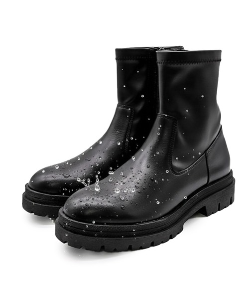 ALPHA CUBIC（アルファーキュビック）の「【ALPHA CUBIC】本革 撥水 レザー 厚底 ラグソール プレーンブーツ（ブーツ・レディース・ブラック・S/M/L/LL）」の11枚目の写真