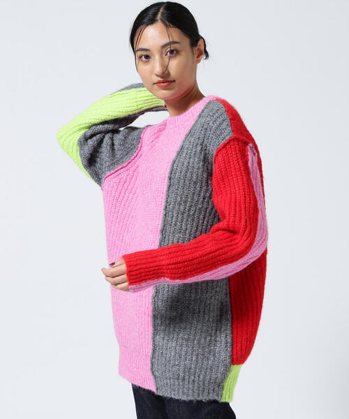 AULA AILA（アウラアイラ）の「AULA AILA/アウラアイラ/2WAY COLOR BLOCK PULL KNIT（ニット/セーター・レディース・イエロー/ピンク・0）」の2枚目の写真