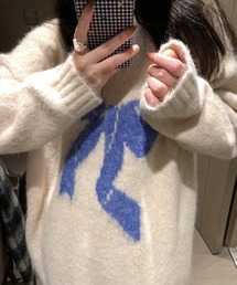 フロントリボンジャガードニットプルオーバー