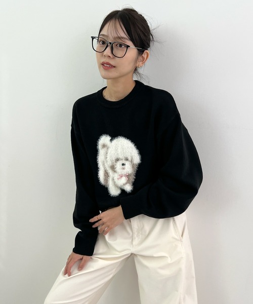 Futier land(フューティアランド)の「ふわふわフェザードッグニットトップス(ニット/セーター・レディース・ネイビー/ブラック/チャコールグレー・FREE)」の4枚目の写真