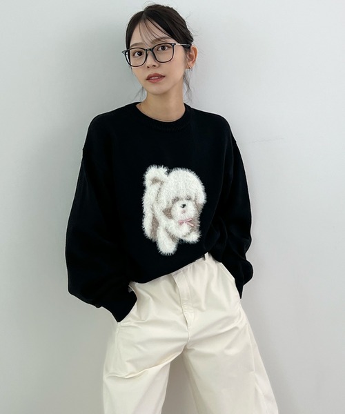 Futier land(フューティアランド)の「ふわふわフェザードッグニットトップス(ニット/セーター・レディース・ネイビー/ブラック/チャコールグレー・FREE)」の6枚目の写真