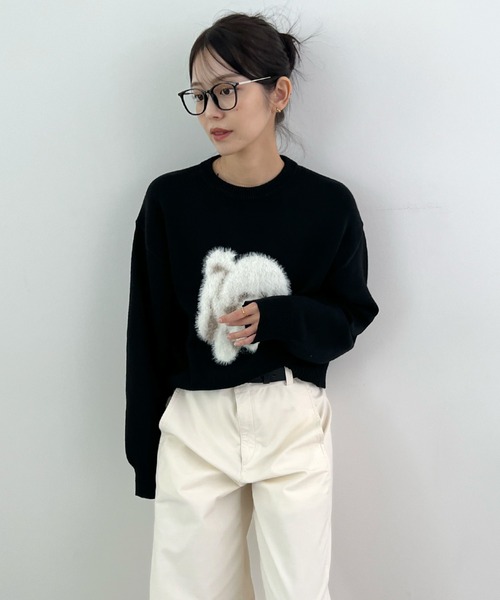 Futier land(フューティアランド)の「ふわふわフェザードッグニットトップス(ニット/セーター・レディース・ネイビー/ブラック/チャコールグレー・FREE)」の7枚目の写真