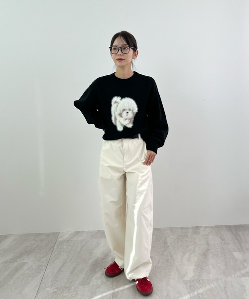 Futier land(フューティアランド)の「ふわふわフェザードッグニットトップス(ニット/セーター・レディース・ネイビー/ブラック/チャコールグレー・FREE)」の8枚目の写真