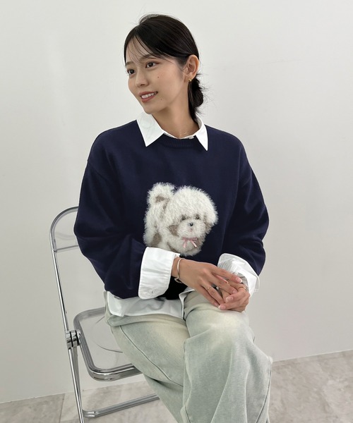 Futier land(フューティアランド)の「ふわふわフェザードッグニットトップス(ニット/セーター・レディース・ネイビー/ブラック/チャコールグレー・FREE)」の15枚目の写真