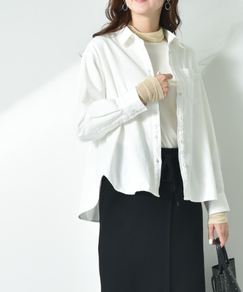 INTERPLANET(インタープラネット)の「デニムツイル台付衿ワイドシャツ(シャツ/ブラウス・レディース・インディゴブルー/オフホワイト/ブルー・FREE)」の2枚目の写真