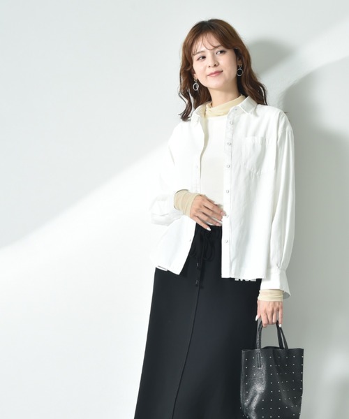 INTERPLANET(インタープラネット)の「デニムツイル台付衿ワイドシャツ(シャツ/ブラウス・レディース・インディゴブルー/オフホワイト/ブルー・FREE)」の20枚目の写真