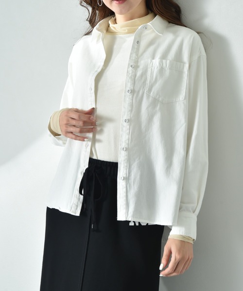 INTERPLANET(インタープラネット)の「デニムツイル台付衿ワイドシャツ(シャツ/ブラウス・レディース・インディゴブルー/オフホワイト/ブルー・FREE)」の15枚目の写真