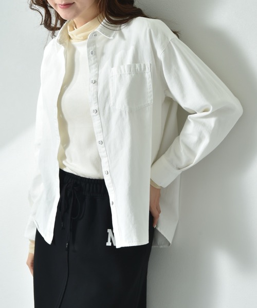 INTERPLANET(インタープラネット)の「デニムツイル台付衿ワイドシャツ(シャツ/ブラウス・レディース・インディゴブルー/オフホワイト/ブルー・FREE)」の16枚目の写真