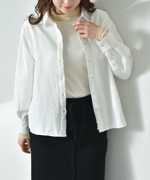 INTERPLANET(インタープラネット)の「デニムツイル台付衿ワイドシャツ(シャツ/ブラウス・レディース・インディゴブルー/オフホワイト/ブルー・FREE)」の17枚目の写真