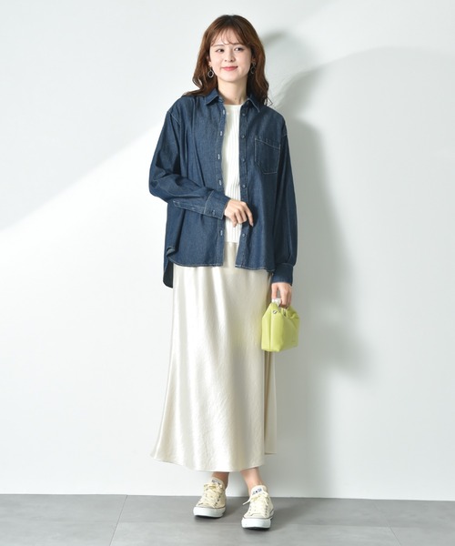 INTERPLANET(インタープラネット)の「デニムツイル台付衿ワイドシャツ(シャツ/ブラウス・レディース・インディゴブルー/オフホワイト/ブルー・FREE)」の7枚目の写真