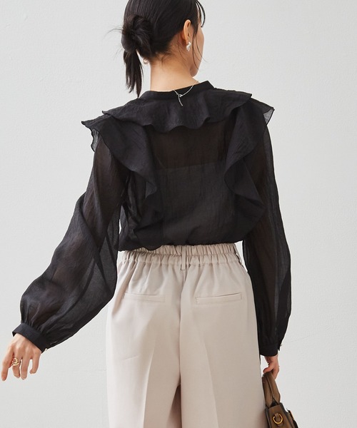 RANAN(ラナン)の「ラッフルフリルシアーキーネックブラウス(シャツ/ブラウス・レディース・アイボリー/ブルー/ブラック・M/L/LL)」の12枚目の写真