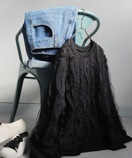 antiqua(アンティカ)の「異素材ミックス プルオーバー(その他トップス・レディース・ブラック・ONESIZE)」の3枚目の写真