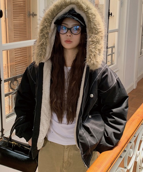 セール】【再入荷】＼フードファー脱着仕様／ホワイトステッチ