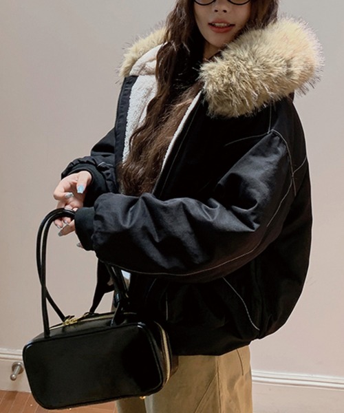 セール】【再入荷】＼フードファー脱着仕様／ホワイトステッチ