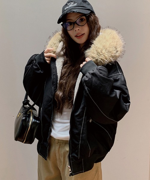 セール】【再入荷】＼フードファー脱着仕様／ホワイトステッチ