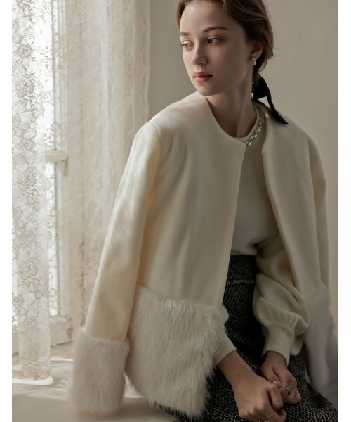 MEISM by Re:EDIT][2025AW COLLECTION]異素材切り替えファートリムノー