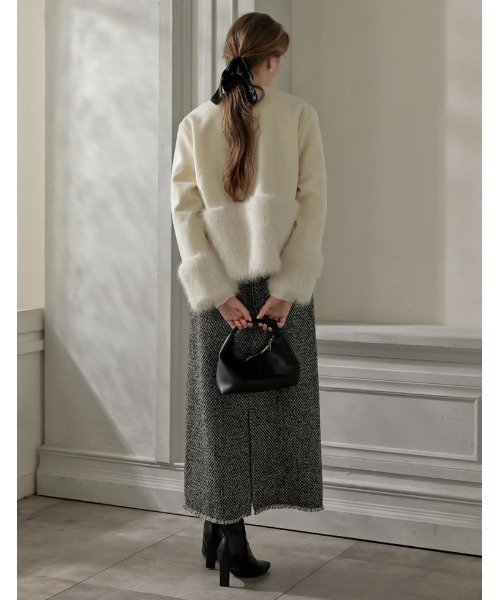 MEISM by Re:EDIT][2025AW COLLECTION]異素材切り替えファートリムノー