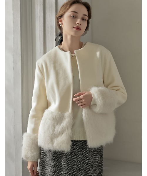 MEISM by Re:EDIT][2025AW COLLECTION]異素材切り替えファートリムノー