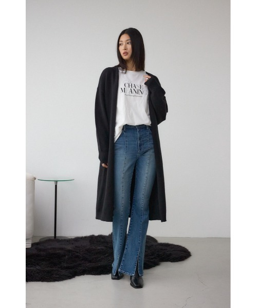 AZUL by moussy（アズールバイマウジー）の「ニットロングカーディガン（カーディガン/ボレロ・レディース・ベージュ/チャコールグレー/ブラック・FREE）」の7枚目の写真