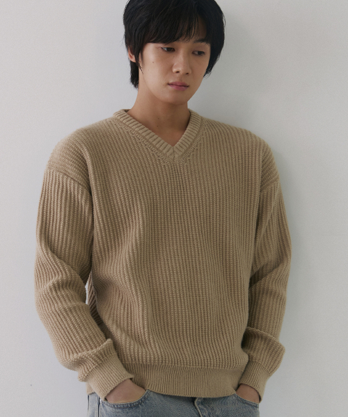 NODU（ノードユー）の「Vネックワッフルエッセンシャルニット [ベージュ]（ニット/セーター・メンズ・その他・MEDIUM/LARGE）」の2枚目の写真