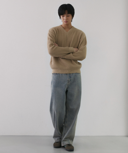 NODU（ノードユー）の「Vネックワッフルエッセンシャルニット [ベージュ]（ニット/セーター・メンズ・その他・MEDIUM/LARGE）」の4枚目の写真