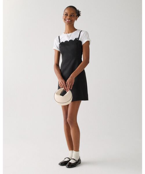 kate spade new york(ケイトスペード ニューヨーク)の「サテン スカラップ ミニ ドレス(ワンピース・レディース・ブラック・4/2/0)」の1枚目の写真