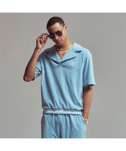 Men Towel collar t-shirt Sky blue