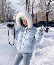 ダウンジャケット/コート（ブルー・ネイビー/青色系・ストライプ柄