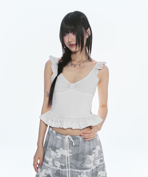 CHERRYQUIRI(チェリーキュリー)の「dot ribbon frill sleeveless - white(Tシャツ/カットソー・レディース・その他・FREE)」の1枚目の写真