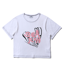 SEARCH410（サーチ410）の「ハートレタリングクロップTシャツホワイト（Tシャツ/カットソー）」