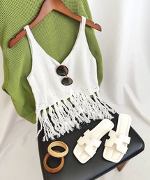 OSYAREVO | フリンジ キャミソール ニット トップス ベスト レディース(ベスト)