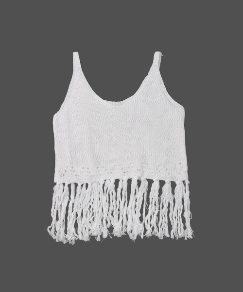 OSYAREVO（オシャレボ）の「フリンジ キャミソール ニット トップス ベスト レディース（ベスト・レディース・グレー/ブラック/ホワイト・ONESIZE）」の4枚目の写真